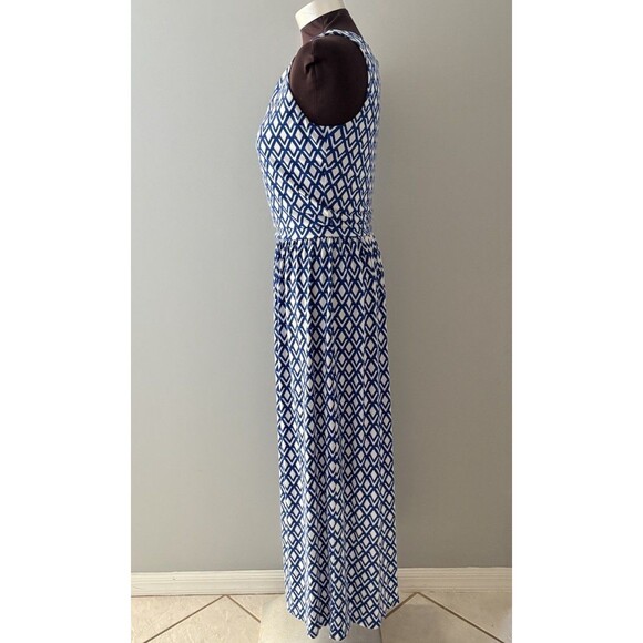 Brooks Brothers Dress Size M Blue & White Geometric Maxi Nautical Stretchy - Picture 3 of 12